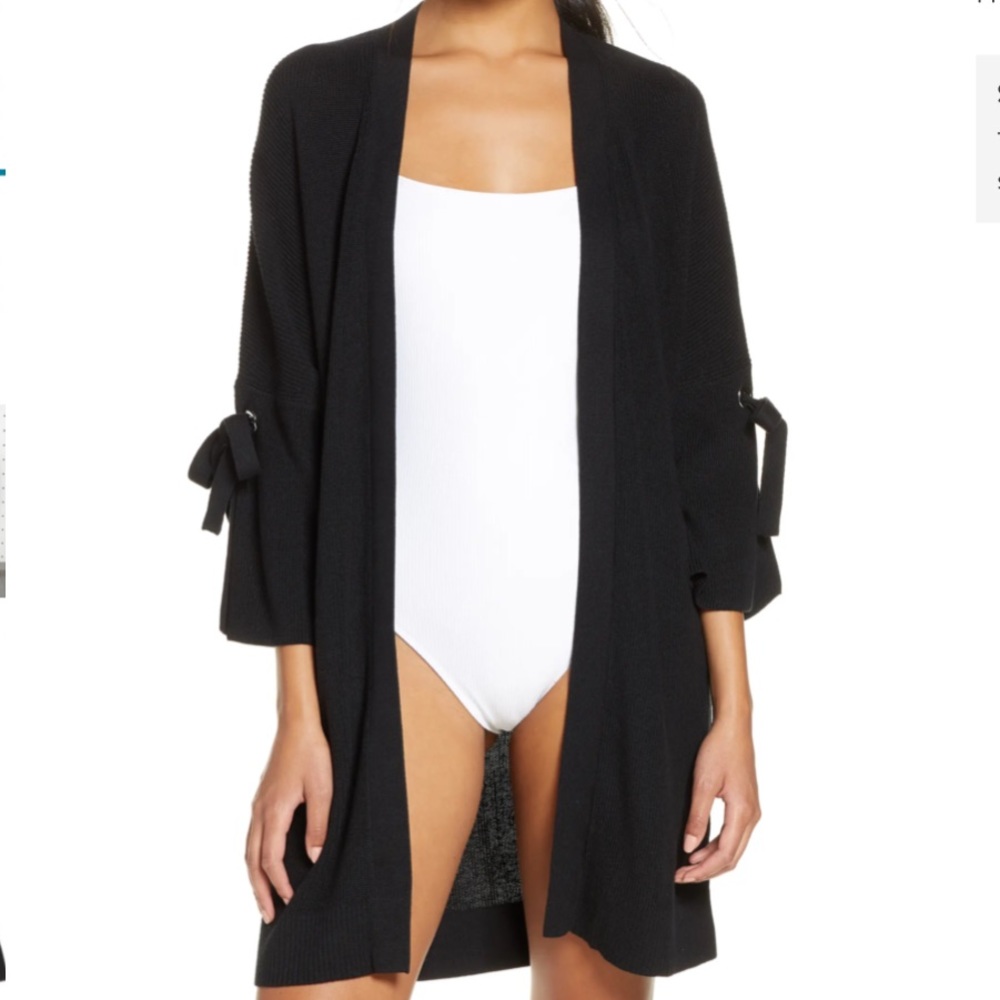 TOMMY BAHAMA TIE SLEEVE CARDIGAN COTTON BLEND BLACK LARGE NWT